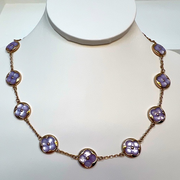NMP9 High-end Genuine 3D LILAC Mother of Pearl 18K Rose Gold PL CHOKER-Necklace